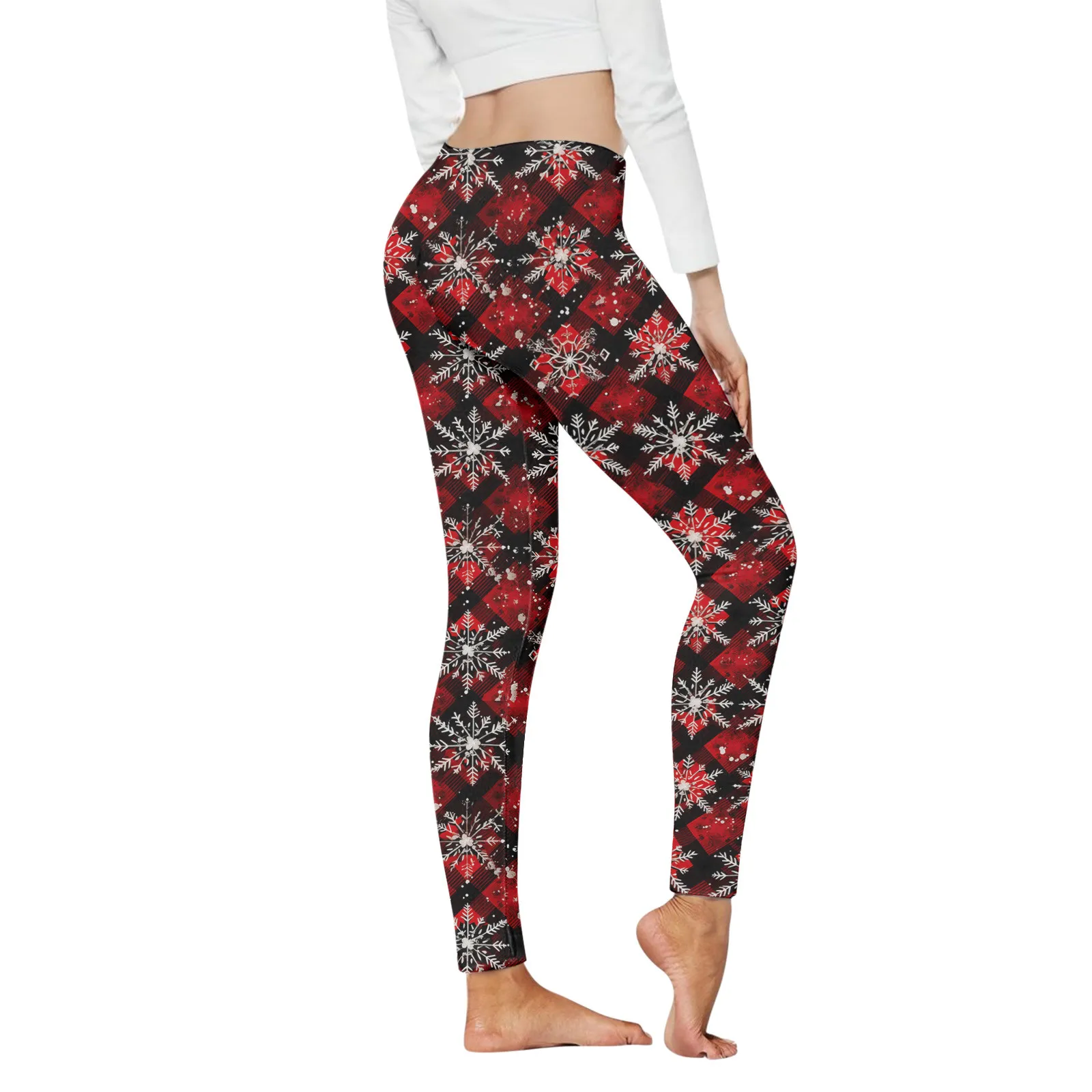 Legging Yoga motif natal untuk wanita, Legging olahraga, legging pinggang tinggi, pakaian hangat wanita, legging ketat motif Natal, Legging kontrol Yoga untuk wanita