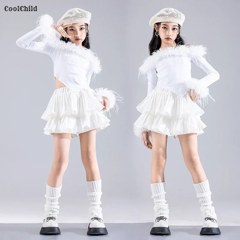 Girls Hip Hop Crop Top Cargo Pants Children K-pop Jazz Dance Skirts Kids Winter Streetwear Costume Princess Elegant Clothes Sets