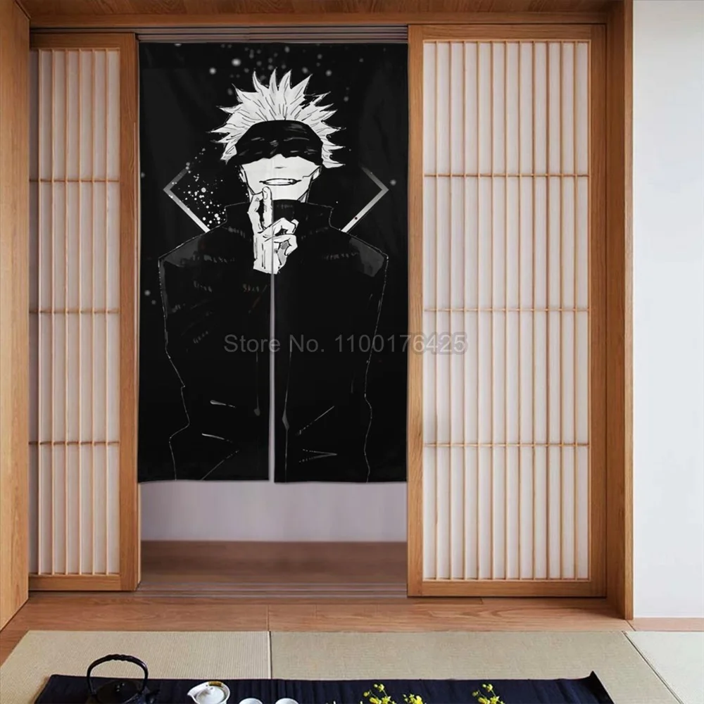 Cortinas de puerta de dibujos animados de Jujutsu Kaisen, tela de lino decorativa para cocina, dormitorio, Partición de puerta, cortinas colgantes Nórdicas