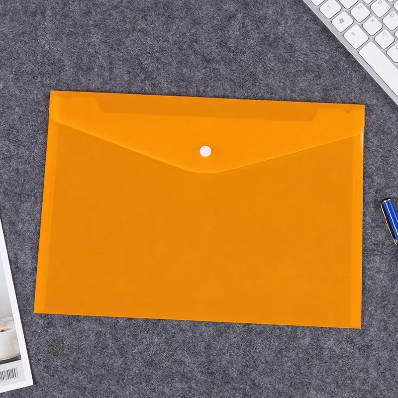 50pcs/lot A4 Transparent File Button Bags PP Plastic Envelopes Colour Files Archive Office Pockets Business Ticket Storage Bags