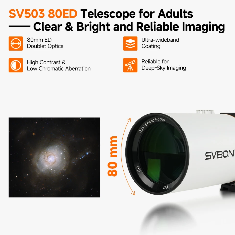 Svbony SV503 80ED Verbessertes F7-Teleskop-Refraktor mit integriertem Flat-Field-Objektiv für astronomische Teleskopfotografie im Weltraum. – Detail 12