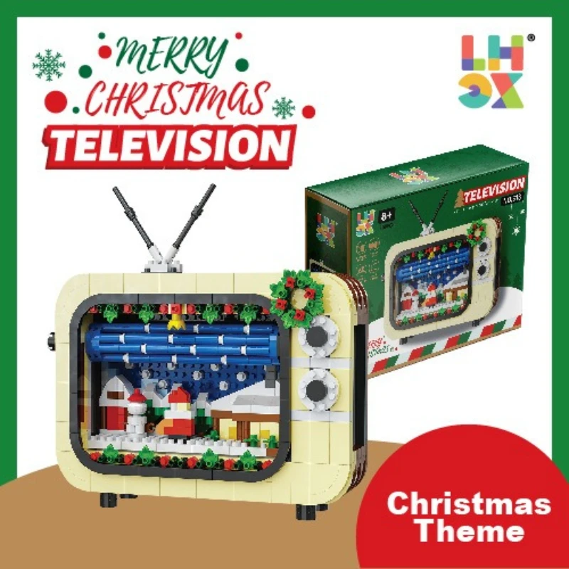 Set di blocchi di costruzione TV di Natale, 800 + pezzi regalo di festa modello di Babbo Natale giocattoli da costruzione, giocattolo creativo fai da te di Natale per 14+y