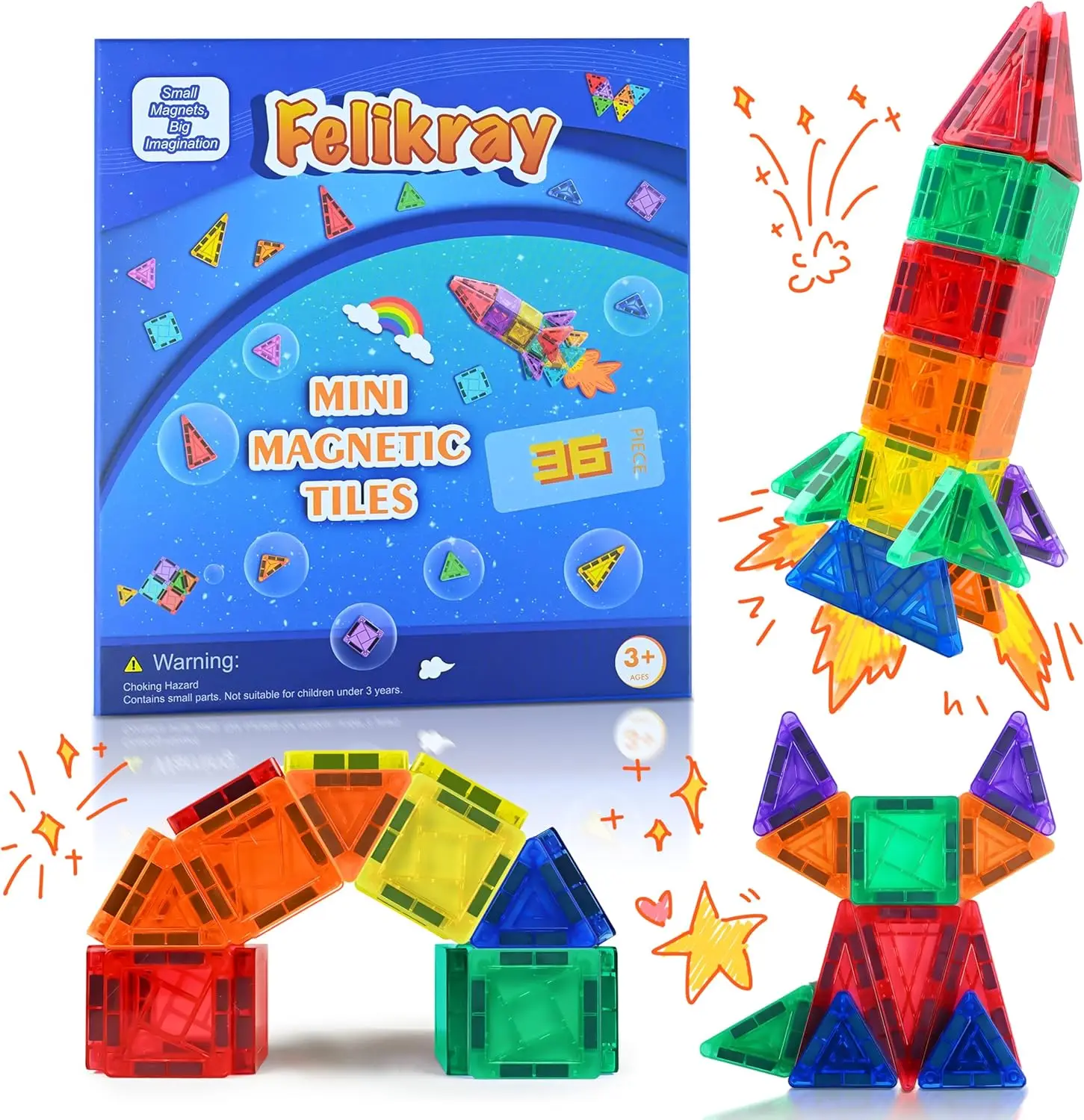 

Mini Magnetic Tiles 36pcs, Travel Kids Toys STEM Magnet Toy for Toddler Magnetic Blocks Building Preschool Learning Sensory Mont