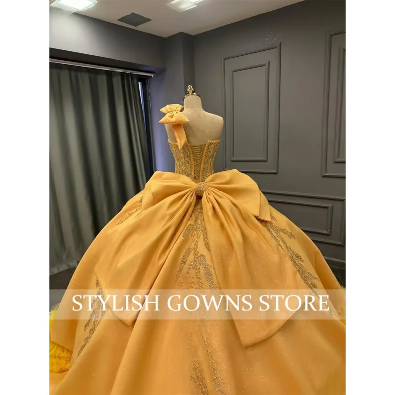 Princess Bowknot Ball Gowns for Girls Lace Appliques Ruched Corset Quinceanera Dresses Vestidos De 15 Customized