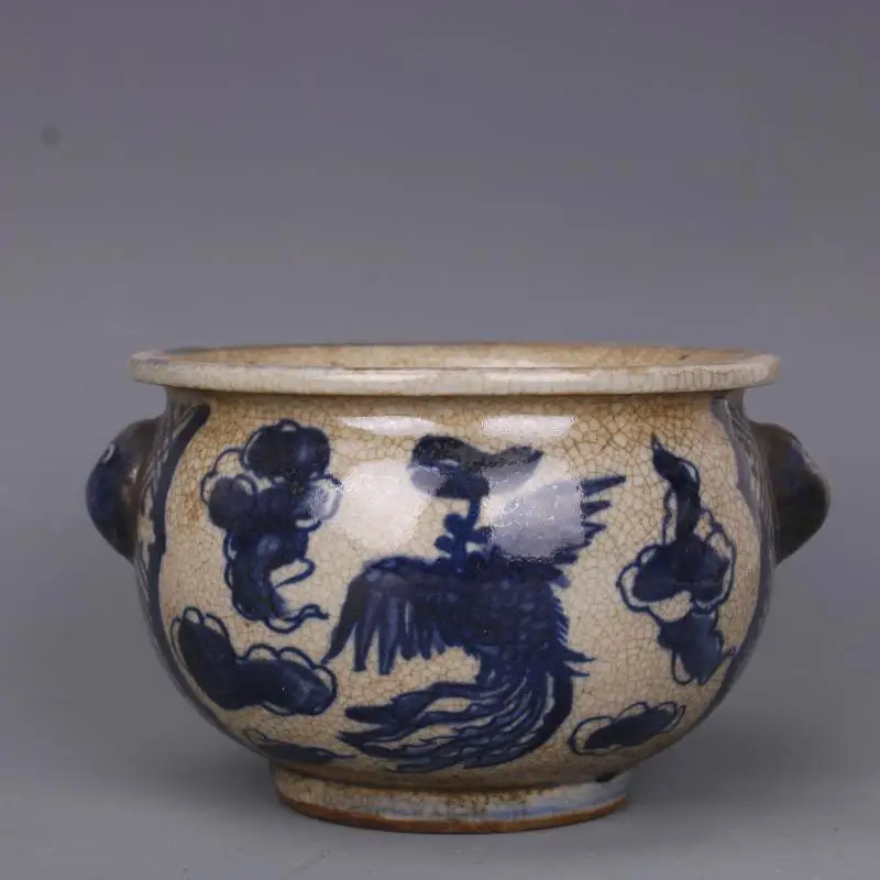 Chinese Ming Jiajing Blue and White Porcelain Censer Phoenix Incense Burner 4.25