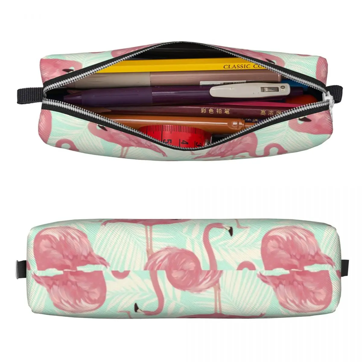 Cute Flamingo Pattern Square Pencil Case Tropical Animal Print For Child Cute Leather Pencil Box School Zipper Pen Bag