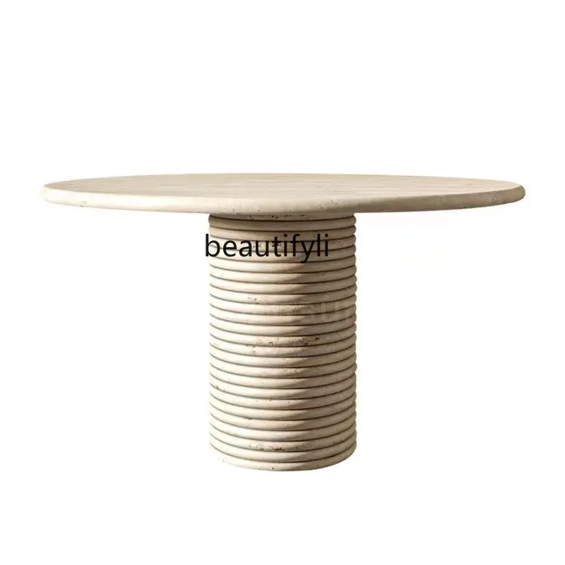 Designer natural travertine dining table villa large apartment hotel restaurant wabi sabi wind round marble