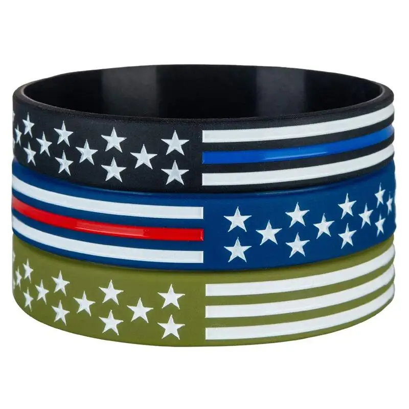 3pcs united states USA flag American flag rubber bracelet silicone wristband