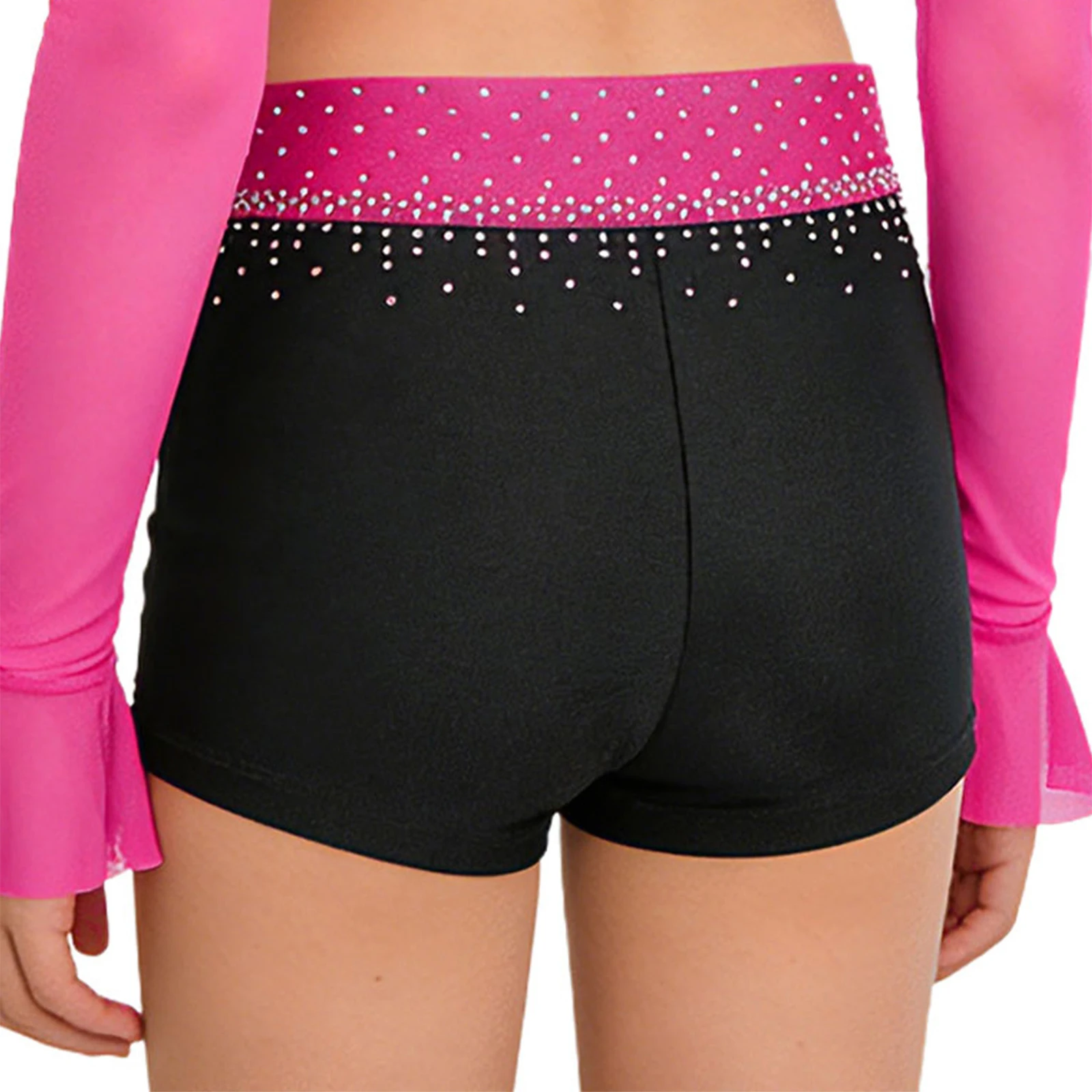 Kids Girls Gymnastics Shorts Shiny Rhinestones Ballet Dance Figure Skating Cheerleading Costume Elastic Waistband Athletic Pants