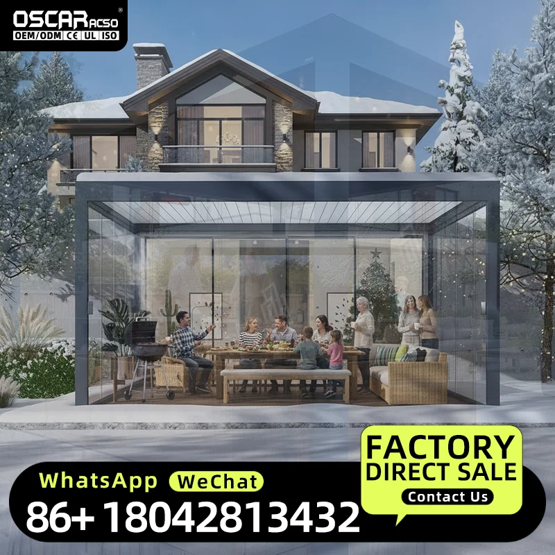 Solar Panel  With Electrical Opening Louvre Roof For Backyard Garden Patio Pergola