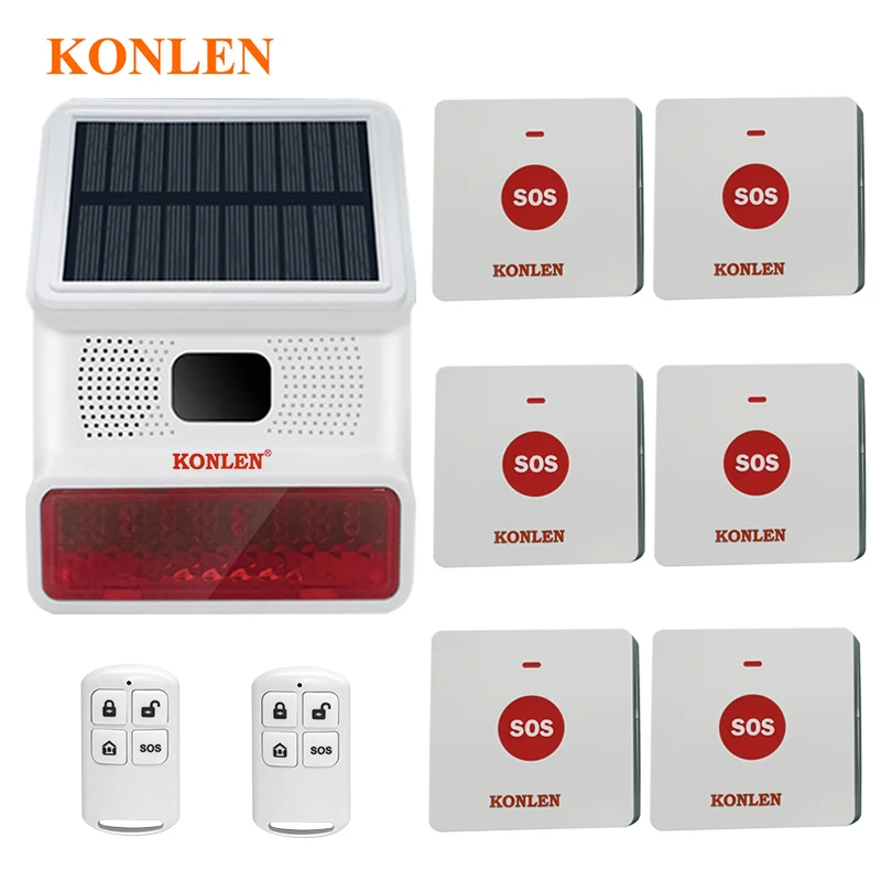 SOS Panic Pager Solar Siren Call Push Button Elderly Help Emergency Bell Alarm System Outdoor Crisis Self Defense Senior Care