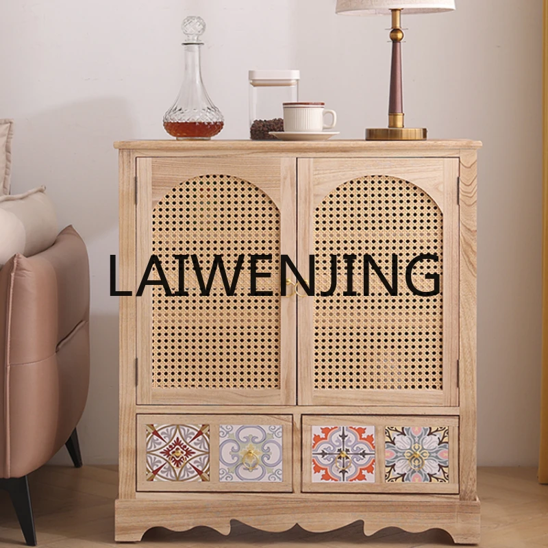 

RWJ Solid Wood Rattan Storage Entrance Cabinet Small Apartment Storage Shoe Cabinet Side Cabinet