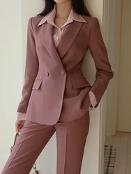 Pantsuit formal vintage de 2 peças para mulheres, casacos monocromáticos elegantes, blazer com seios, calças empresariais, roupas femininas casuais