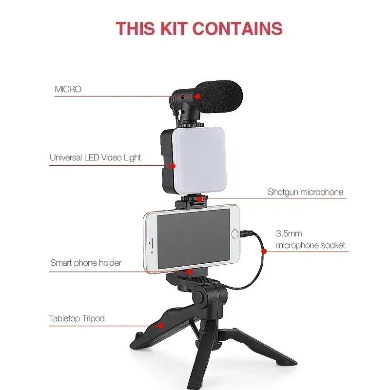 Portable Live Broadcast with Microphone Mobile Phone LED Fill Light Tripod Set Mobile Phone Stand with Remote Control Microphone