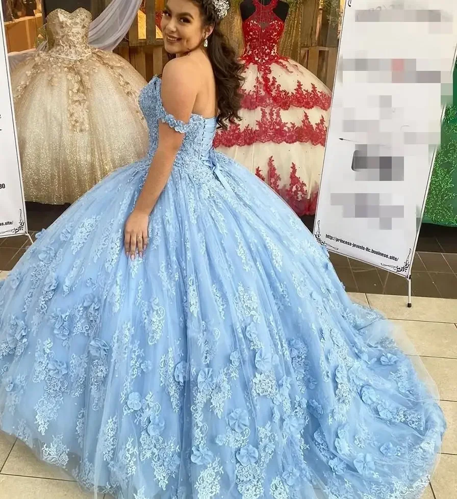 

Angelsbridep Ball Gown 15 Year Old Quinceanera Dresses 2025 Light Blue Appliques Lace Girls Prom Party Dress Vestidos De Festa