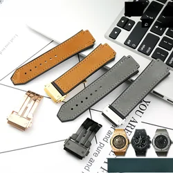 For Hublot Yubo Classic Fusion Big Bang Men's Frosting Genuine Leather Convex Interface Silicone Underskin 26x19mm Watch Strap