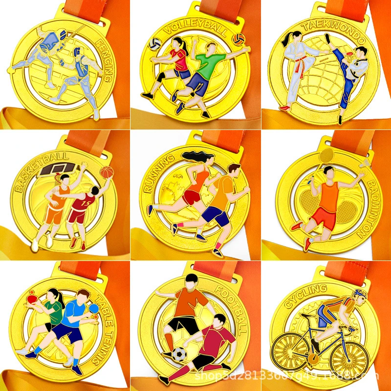 Football, Basketball, Running, Marathon, Fencing, Badminton, Volleyball, Table Tennis, Taekwondo, Cycling, Trophy, Medal