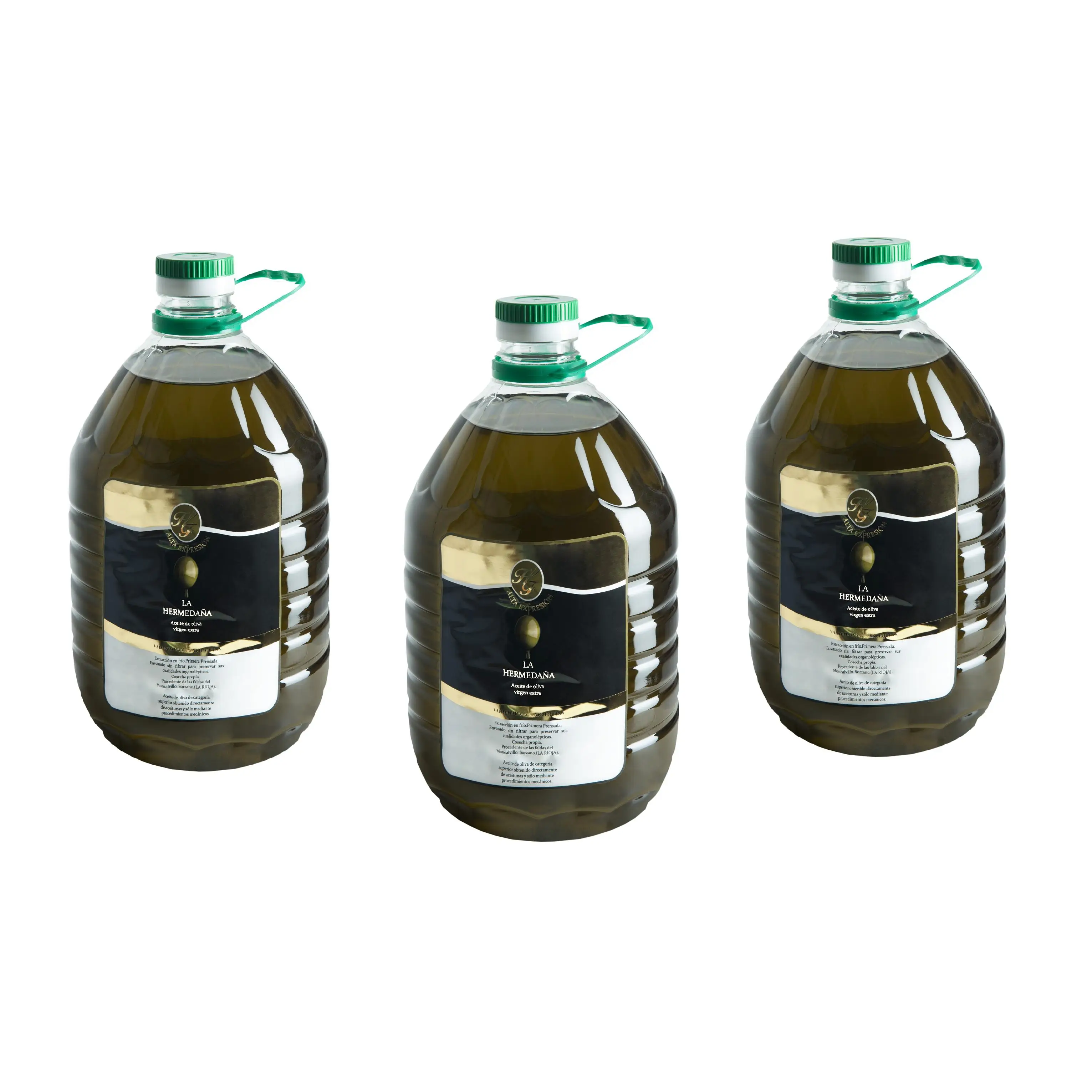 3 GARRAFAS DE 5 LITROS - ACEITE DE OLIVA VIRGEN EXTRA EXCLUSIVO - PRODUCCION LIMITADA - EXTRACCION EN FRIO - MONOPARENTAL 100% ARBEQUINA - La Hermedaña