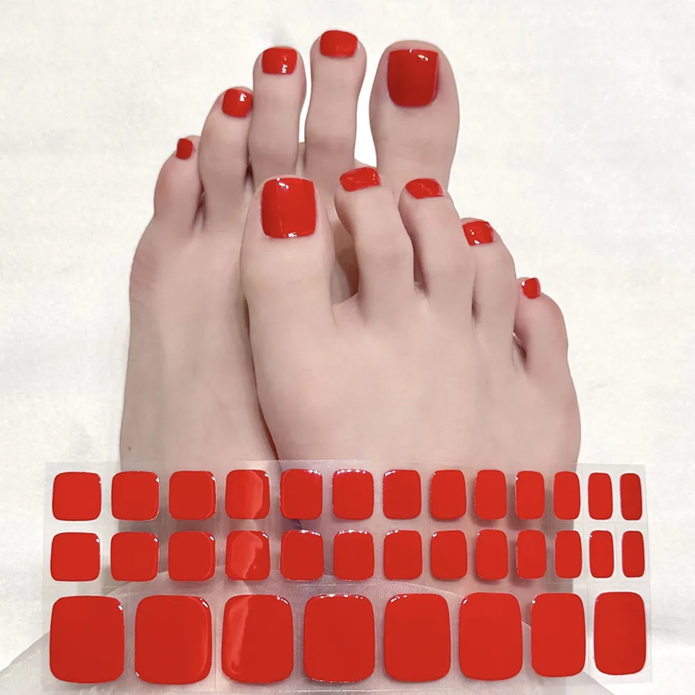 Toe Gel Nail Sticker Hardens with UV Lamp Curing Gel Strips Waterproof Korean Waterproof Polish Wraps Foot Strips Press On Nail