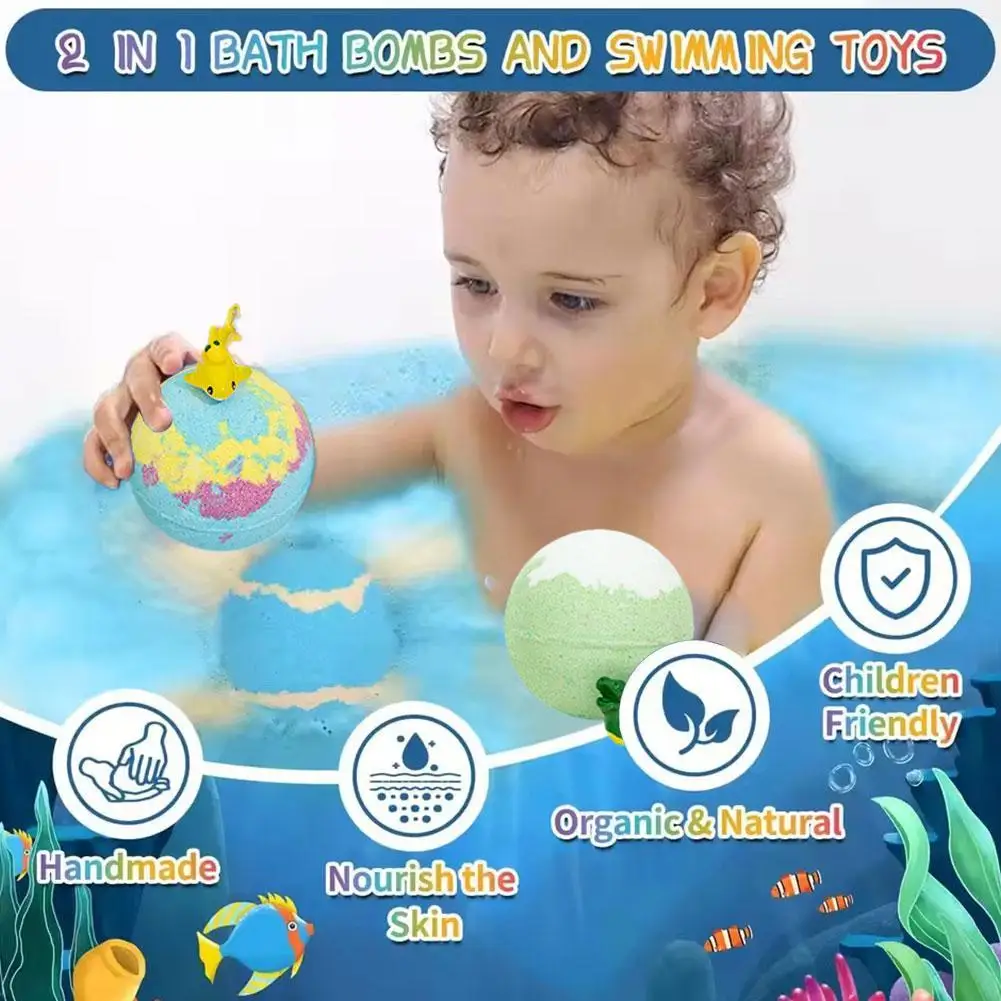 Kids Bath Bombs with Surprise Inside, Fizzy Spa Balls Gift Set with Animal Toys, Educational, Fun Relaxing Holiday Gift for Kid view 5