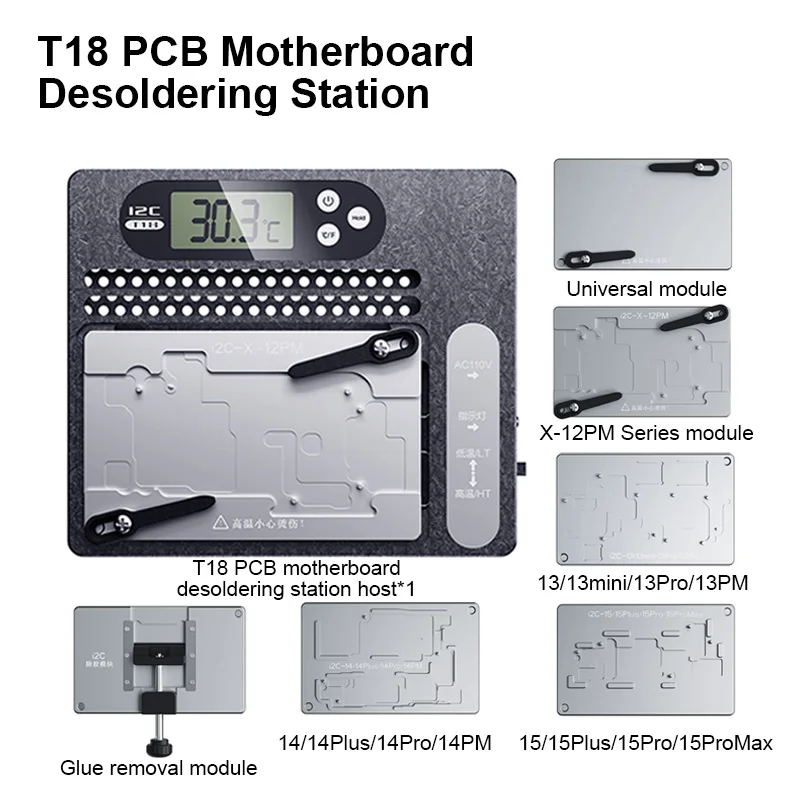 I2C T18 PCB Motherboard Desoldering Station For Phone X-15PM Chip CPU Glue Removal Repair Disassembly Welding Station