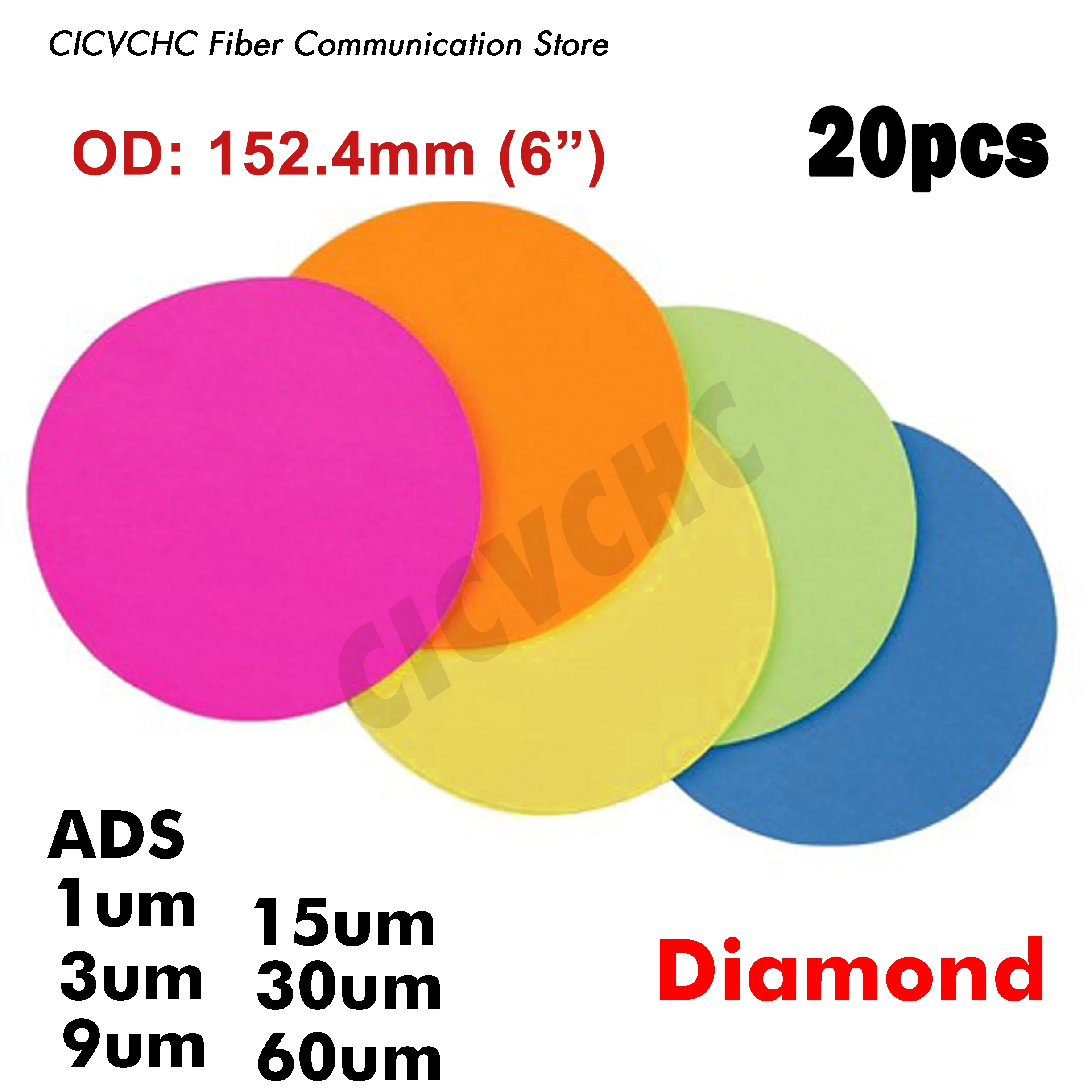 20pcs Diamond Polishing Film with 6 inch 152.4mm, ADS, 1µm, 3µm, 9µm, 15µm, 30µm, 60µm