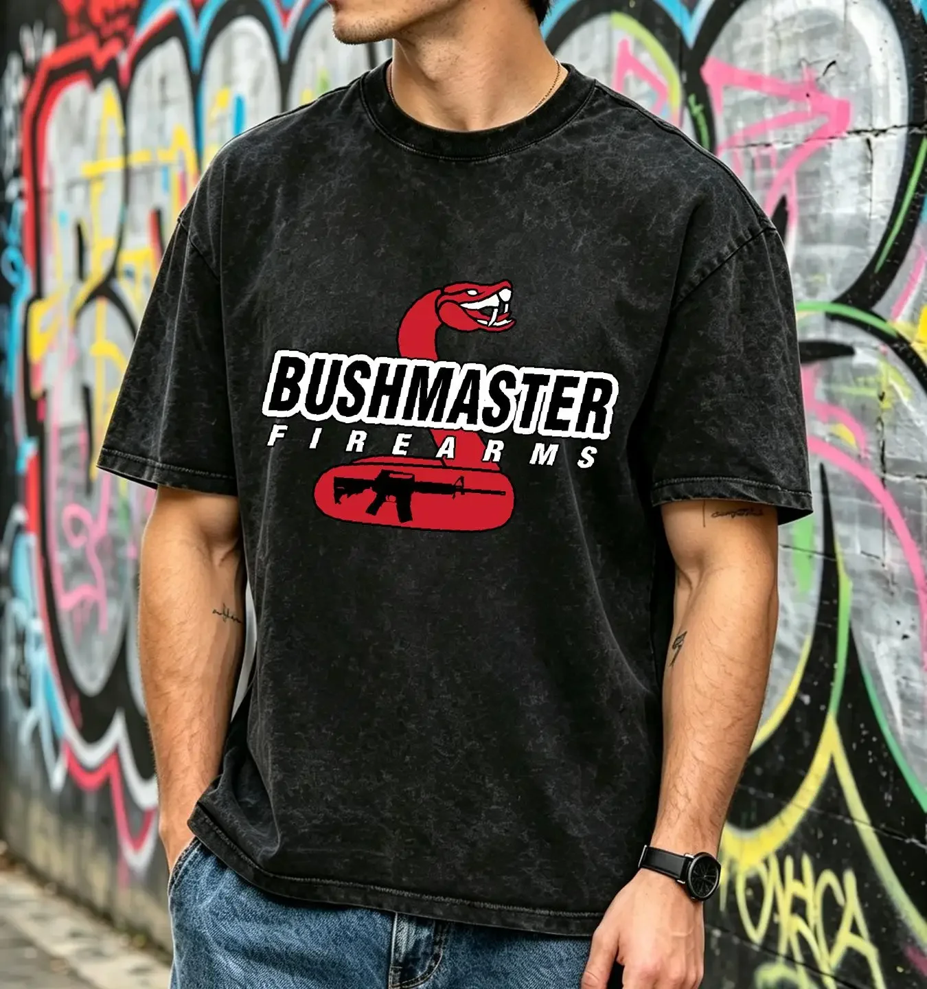 washed T Shirt Bushmaster Guns Firearms Logo Men's Grey Size S 5XL vintage Washed Casual graphic Slightly Unisex