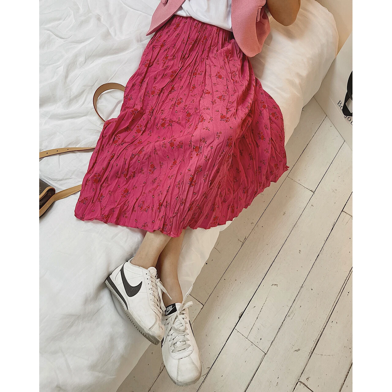 2023 High Waist Pink Plaid Floral Y2k Long Pleated Skirt Woman Clothes Harajuku Gothic Shorts Kawaii Urban Summer Midi Chiffon