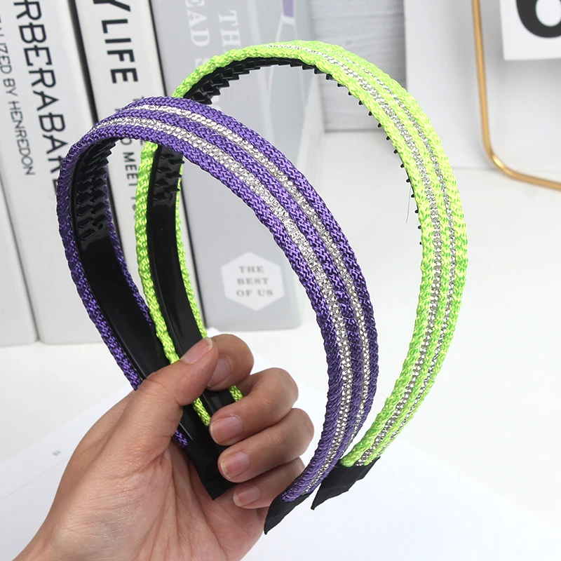 Super Flash Double Row Rhinestone Hair Hoop, Envolvido com Dentes, Anti Slip Extended Compression Headband, Acessórios para cabelo