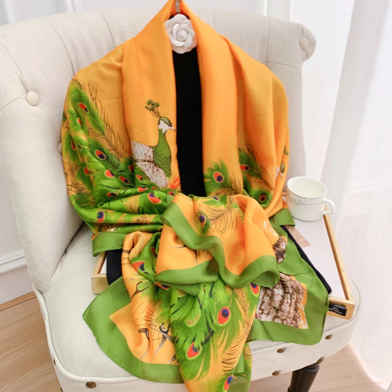 180*90cm Luxury Brand Silk Scarf Women muffer lady Shawls Wraps Spring Hijab Bufanda Foulard Female Bandana Beach Stoles 2022