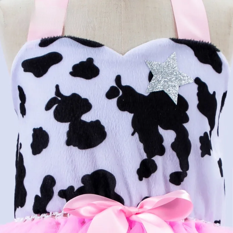 New high-quality Costumes for Girls Birthday Halloween Cowgirl Fancy Dress with Hat Kids Pink Cow Tutu Outfit Animal Clothes Set