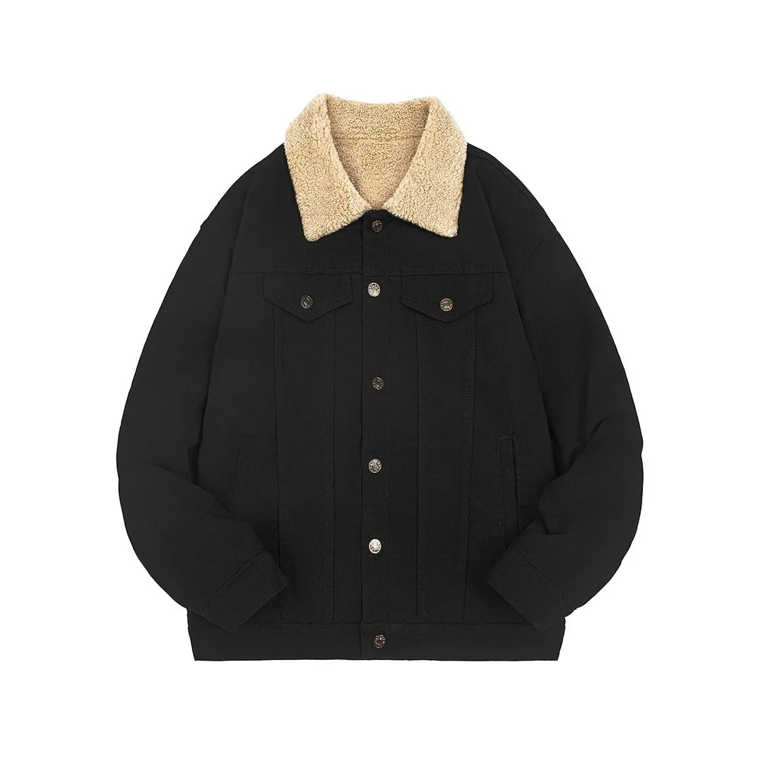 

2026 Autumn Winter Men Fleece-Lined Jacket Men Lamb Velvet Denim Jackets Men Streetwear Parkas Outerwear Man Warm Denim Coats