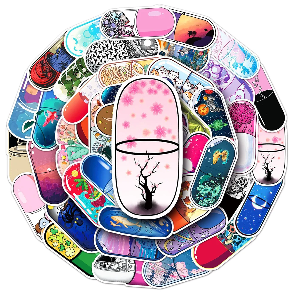 

10/30/50pcs Cute Creative Capsule World Stickers Aesthetic Pattern Decals for Suitcase Guitar Skateboard Funny Graffiti Sticker