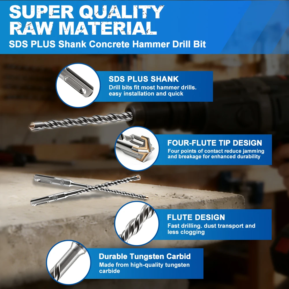BRSCHNITT Betonhammer-Bohrer für Beton, Mauerwerk, Granit, Ziegel mit Hartmetallspitzen SDS-Plus Hartmetall-Bohrerset – Detail 4