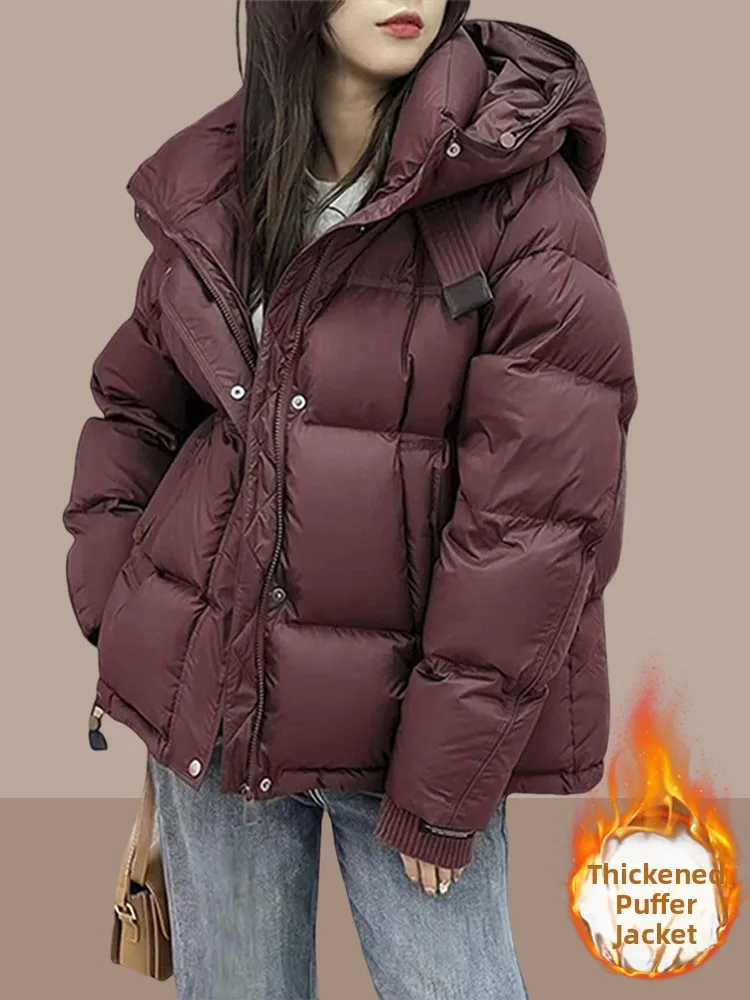 

Women's down Cotton Jaet Winter Thiened Loose Bread Sle ort Coat Korean Version Long Sve Zipper Closure Color