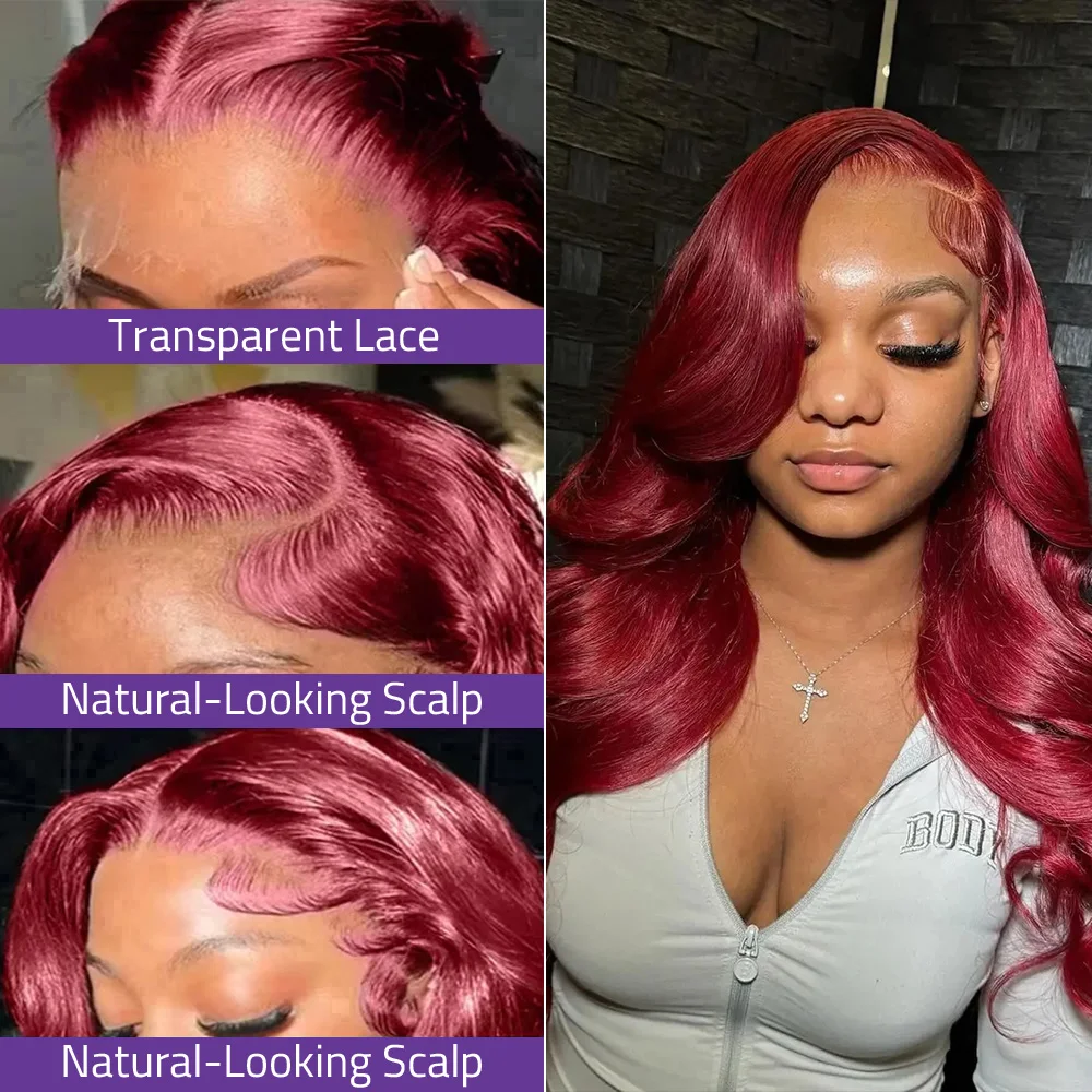 40 بوصة 13x4 99J بورجوندي Hd الدانتيل شعر مستعار أمامي شعر الإنسان قبل قطعها النبيذ الأحمر اللون الجسم موجة 13x6 الدانتيل الباروكات الأمامية البرازيلي #2