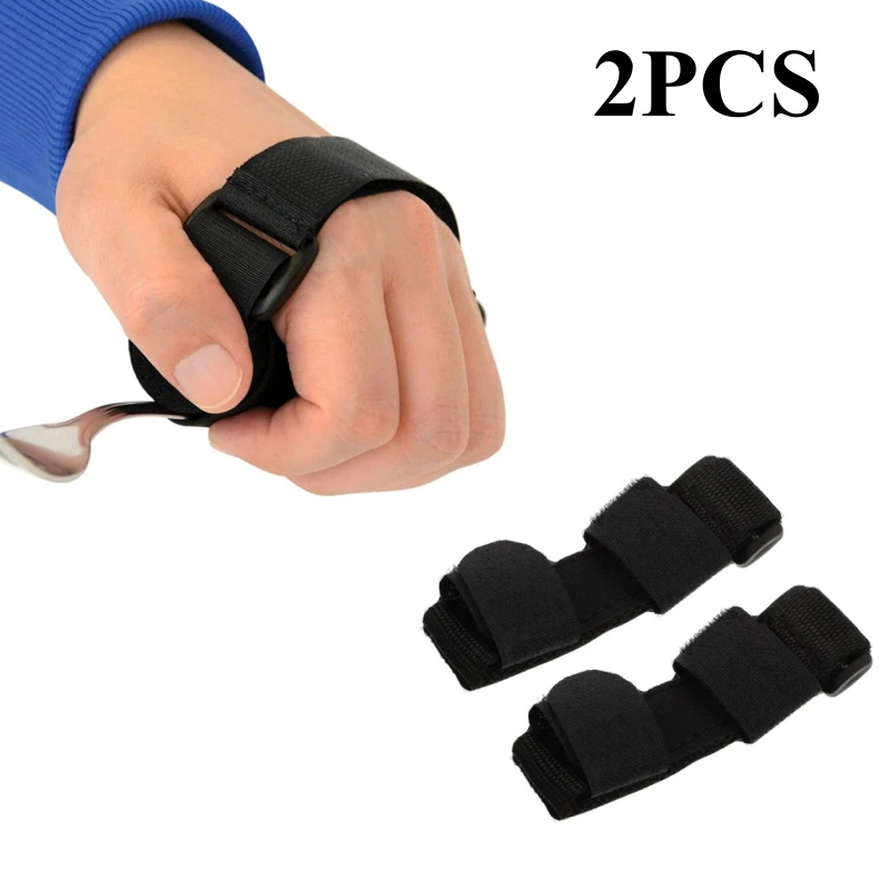 

2 шт., черный держатель для посуды, эластичная манжета для помощи при еде, фиксирующая посуда, нейлоновая лента для пациентов, пожилых людей с ограниченными возможностями