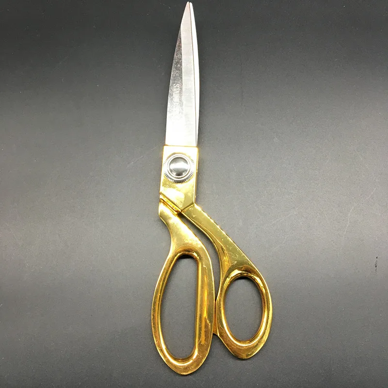 Stainless Steel Tailor Sewing Scissors, Golden Handle, Sharp Blade, Fabric Craft Cutting, Textile Clothes Shears, 8\