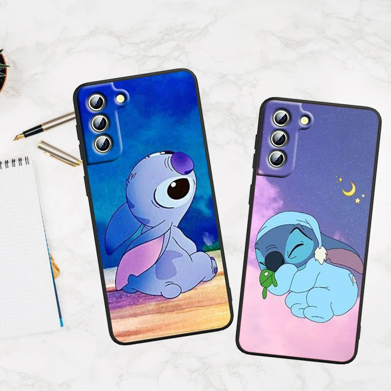 Disney Cute Stitch Baby Phone Case For Samsung S23 S22 S21 S20 FE S10 S10e S9 S8 Ultra Plus Lite Black Soft Cover