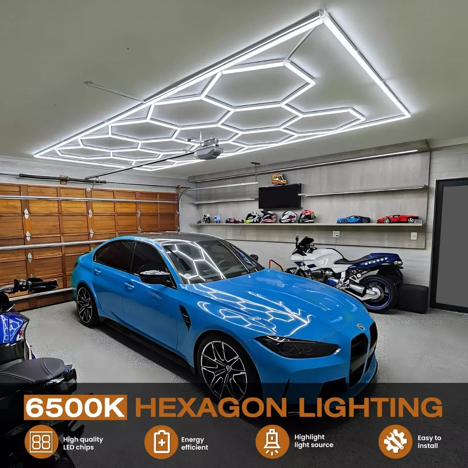 Super Bright 3000K 4500K 6500K Cool White Hexagon LED Garage Lamp Ceiling Fixture for Car Detail Workshop Gym Barber Basement