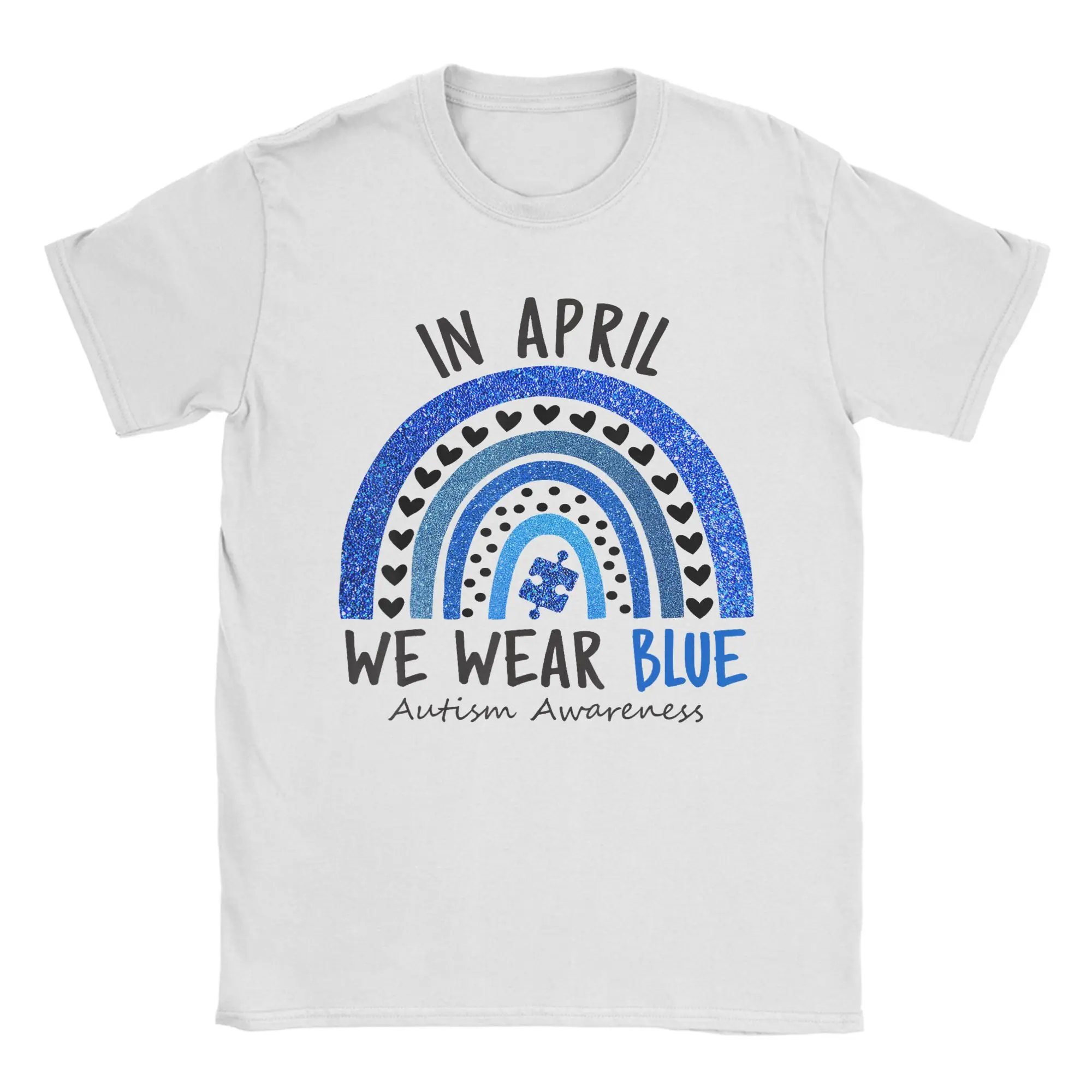 April We Wear Blue Autism Awareness T-Shirt for Men  Casual Pure Cotton Tee Shirt Round Collar Short Sleeve T Shirt Gift Clothes