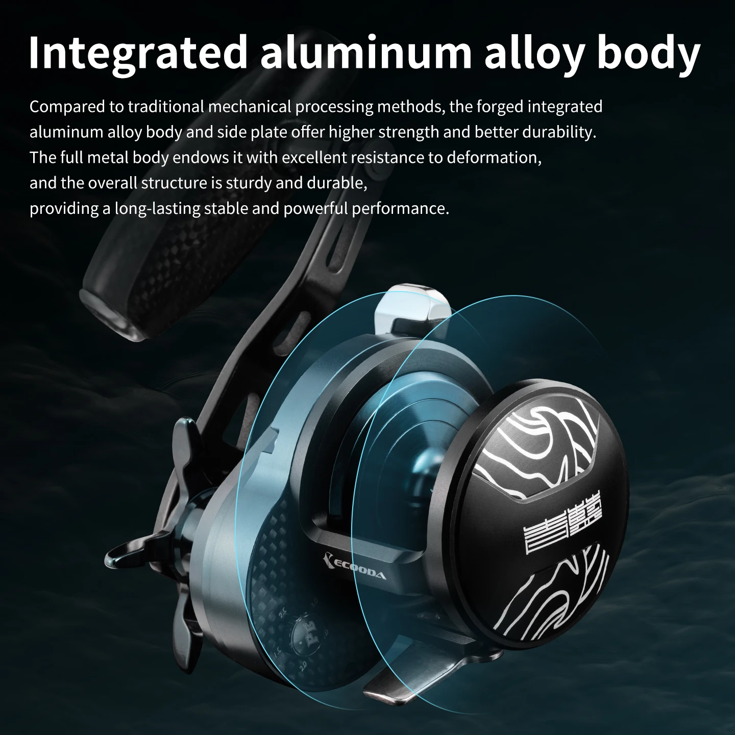 Ecooda ECB 1500 Cyan Blue Round Baitcasting Reel For Jigging Alloy Aluminum High Precision CNC Processing Imported Carbon