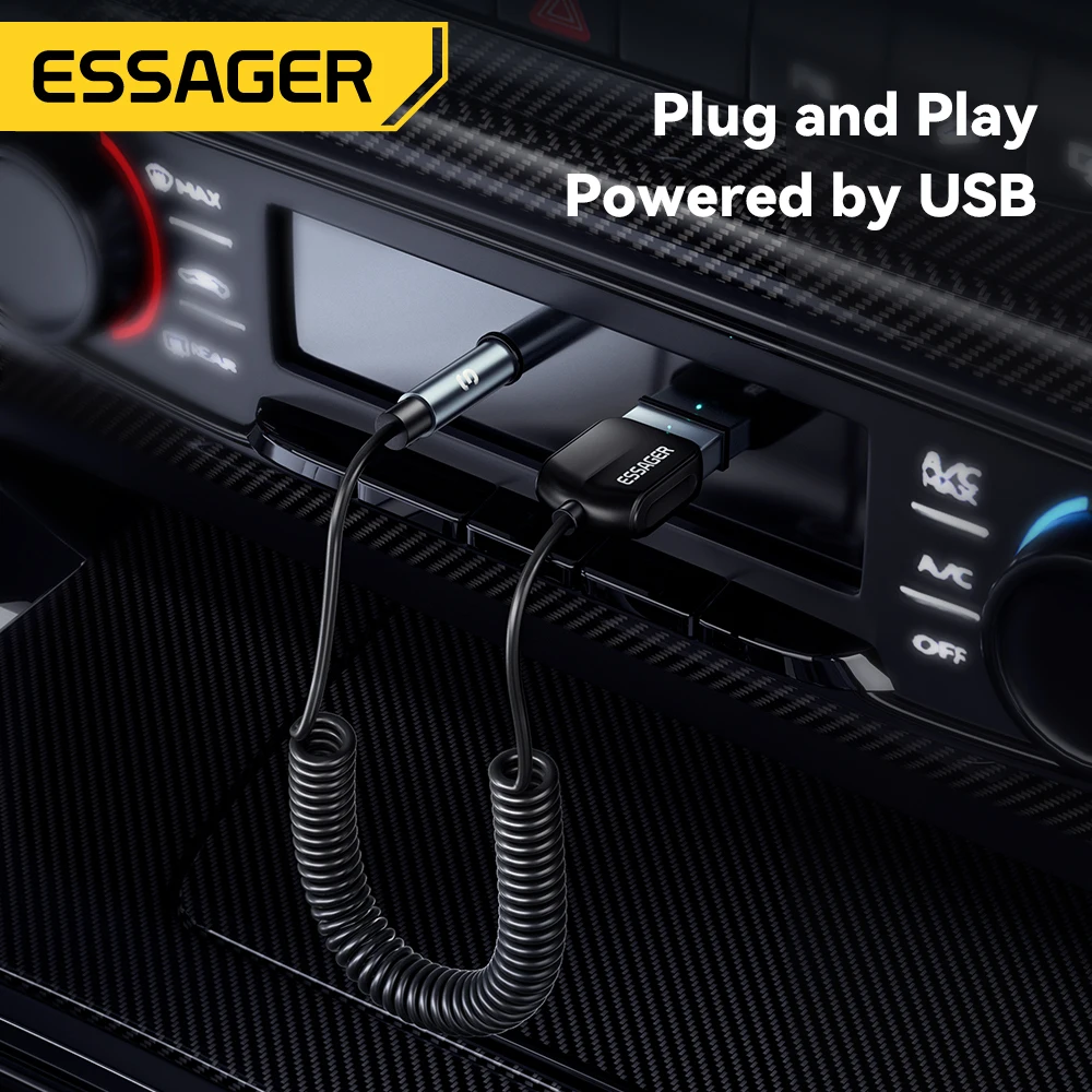 Essager Wireless Bluetooth 5.0 Receiver Adapter Handsfree Car Speaker 3.5mm Jack Aux Audio Music for Car Bluetooth Transmitter