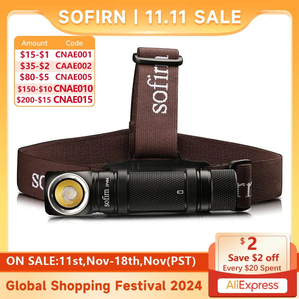 Sofirn SP40A TIR Optics Lens Headlamp LH351D LED 18650 USB Rechargeable Head Lamp 1200lm Torch with Magnet Tail Cap