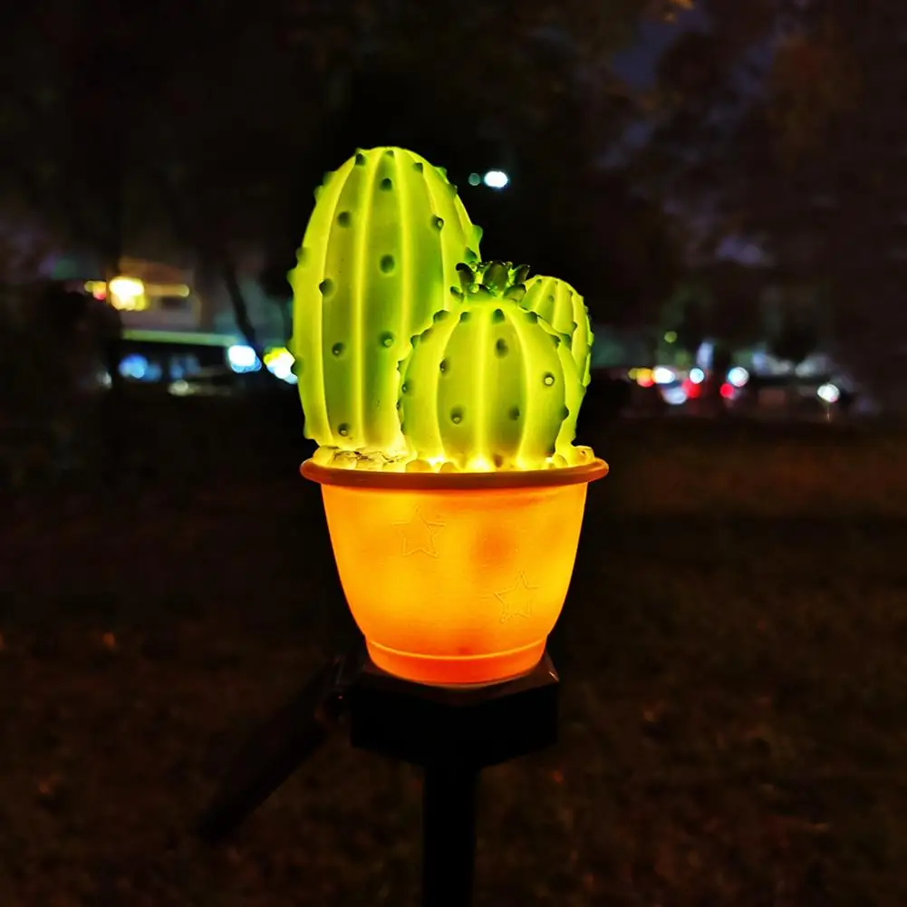 Cactus Solar LED Lawn Lamp Texture Durable Spike Control Outdoor Landscape Garden Ground Stable Operation Reliable Light