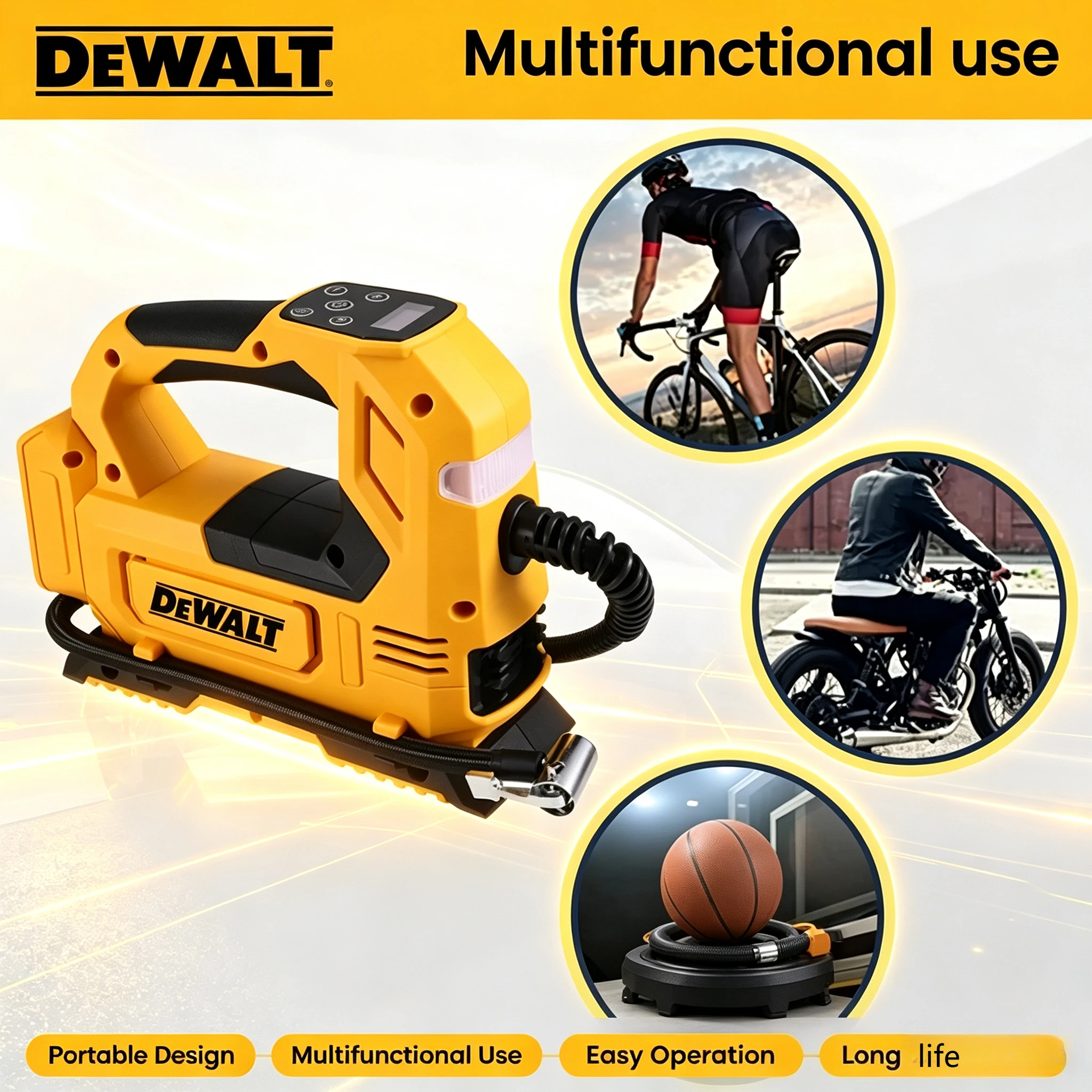Dewalt 18V 20V Portable Air Pump Cordless Inflator Tool For Car Tyre Inflator ，Electric Motorcycle Pump Rechargeable Compressor