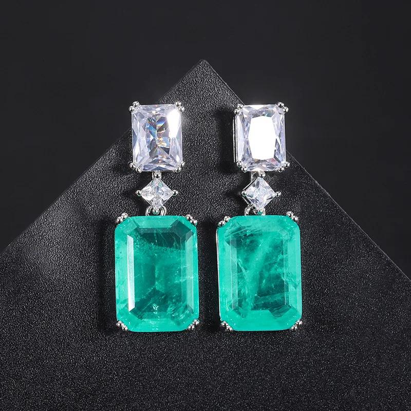 

Charms Retro Square Emerald Paraiba Gemstone Tassel Pendant Earring Women Jewelry Luxury Wedding Anniversary Free Shipping Items