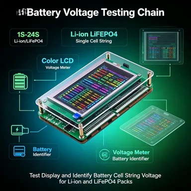 1S-24S Li-ion/LiFePO4 Battery Voltage Tester, Single Cell String Identifier Meter with Color LCD