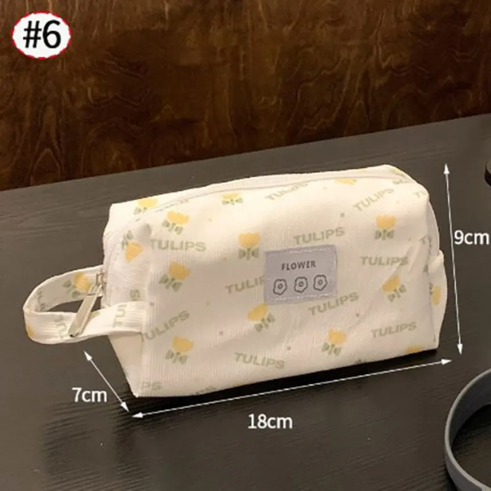 Large Capacity Tulip Pencil Case Resistant To Dirt Corduroy+polyester Portable Large Capacity Pencil Box Tulip Flowers