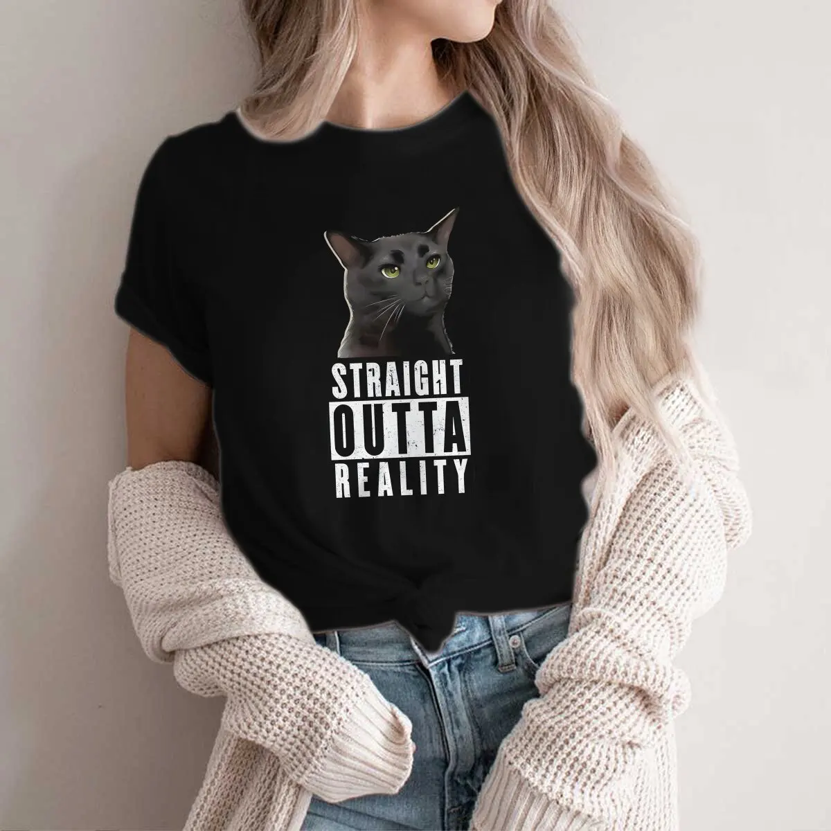 Schwarze Katzen Polyester T-Shirts Zoning gerade aus Print Herren T-Shirt Hipster Kleidung